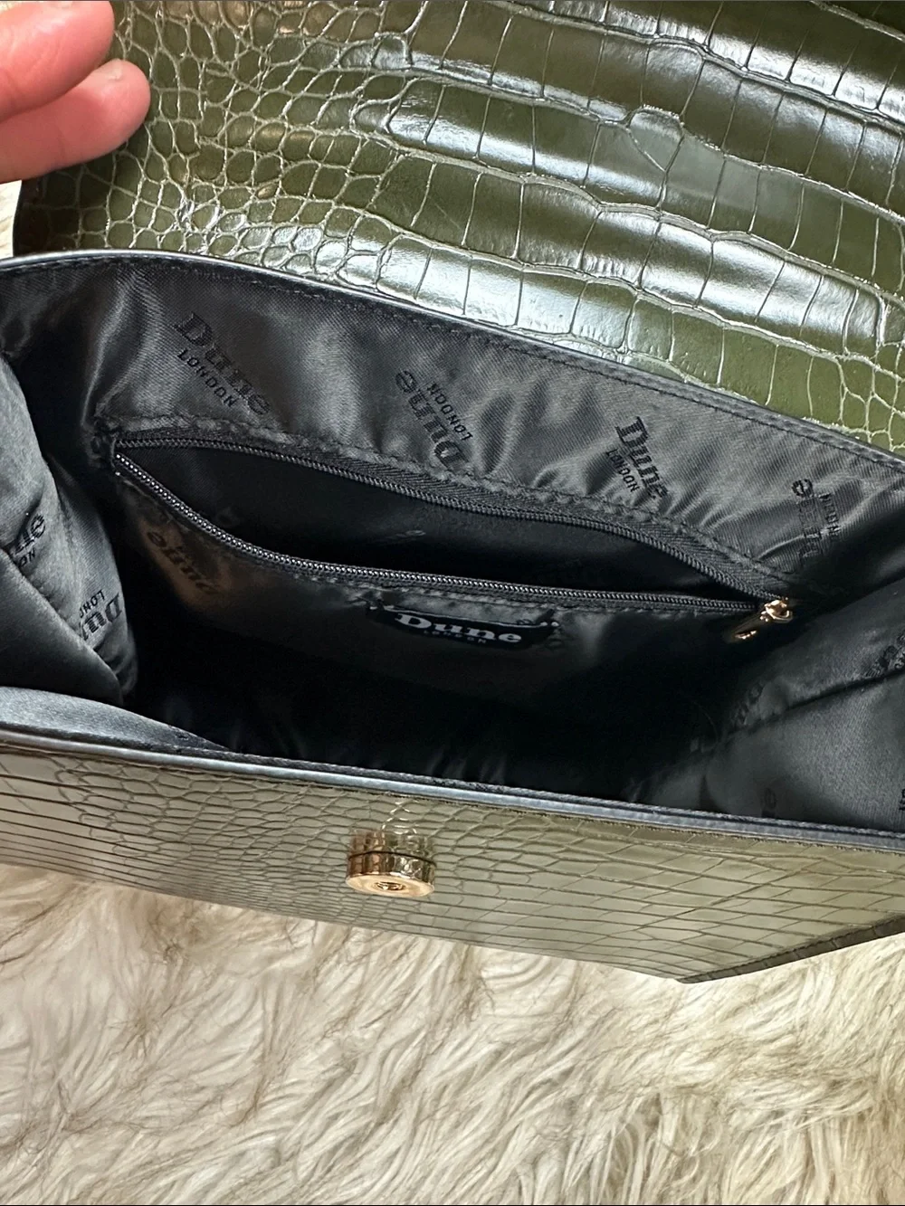 Dune London Olive Green Croc Embossed Crossbody Bag + Matching Coin Pouch NWOT